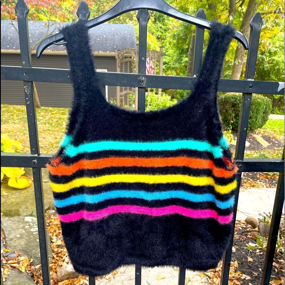ALMOST FAMOUS Y2K fuzzy cropped rainbow tank sweater